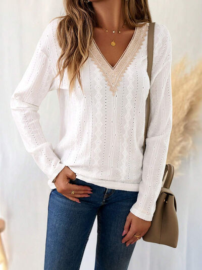 Load image into Gallery viewer, Eyelet V-Neck Dropped Shoulder T-Shirt

