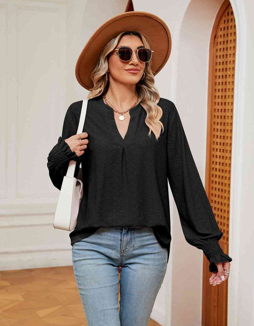 Load image into Gallery viewer, Notched Neck Flounce Sleeve Blouse
