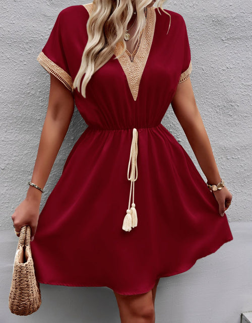Load image into Gallery viewer, Devine Contrast Trim V-Neck Short Sleeve Mini Dress
