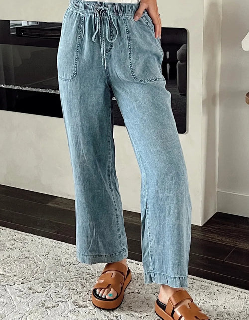 Load image into Gallery viewer, Drawstring High Waist Jeans with Pockets
