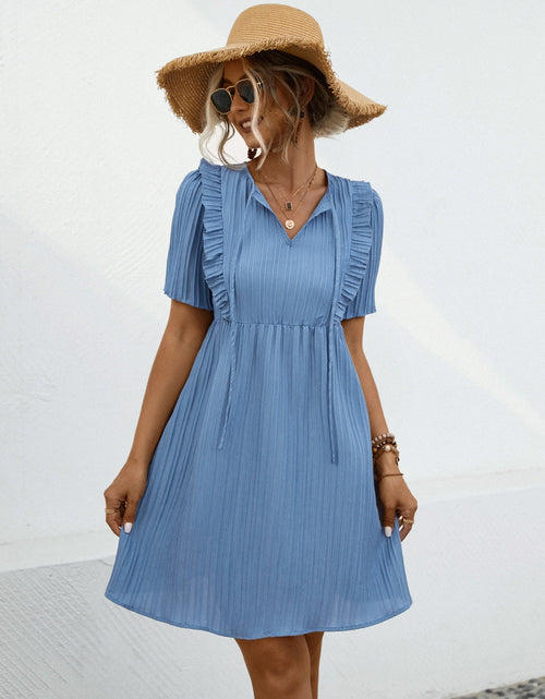 Load image into Gallery viewer, Tie Neck Short Sleeve Mini Dress
