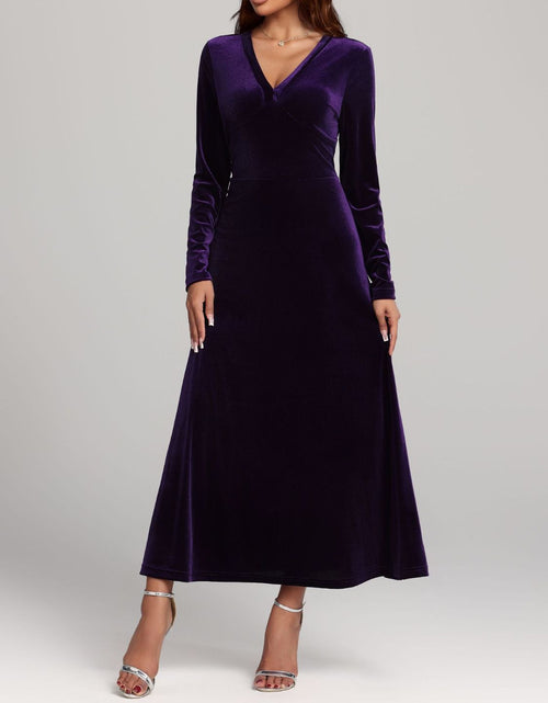Load image into Gallery viewer, V-Neck Long Sleeve Velvet Dress
