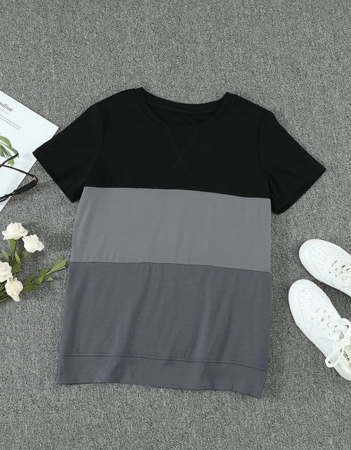 Load image into Gallery viewer, Color Block Side Slit Round Neck T-Shirt
