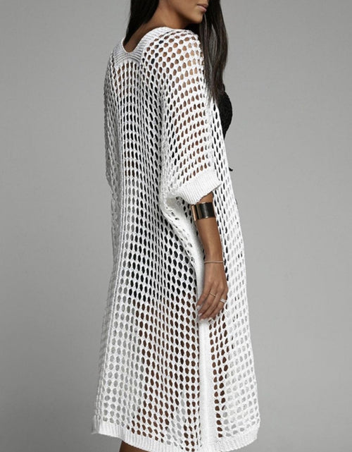 Load image into Gallery viewer, Openwork Open Front Three-Quarter Sleeve Cover Up
