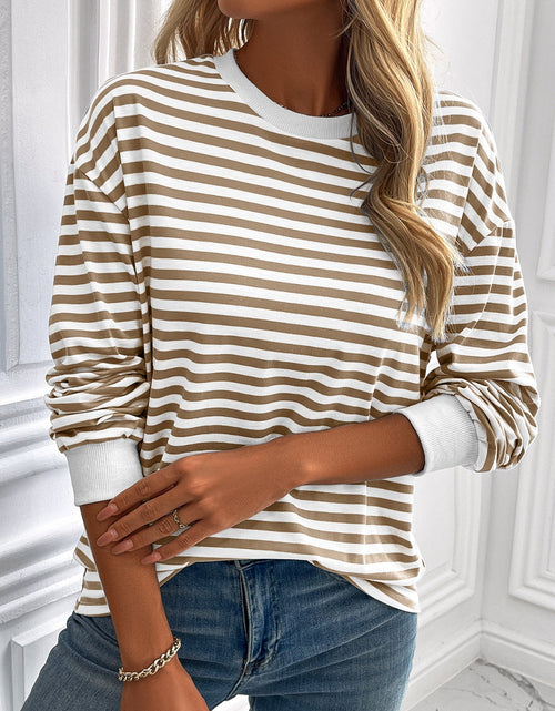 Load image into Gallery viewer, Ivy Lane Striped Round Neck Long Sleeve Sweatshirt
