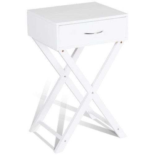 Load image into Gallery viewer, Design Sofa Side Table with X-Shape Drawer for Living Room Bedroom-White
