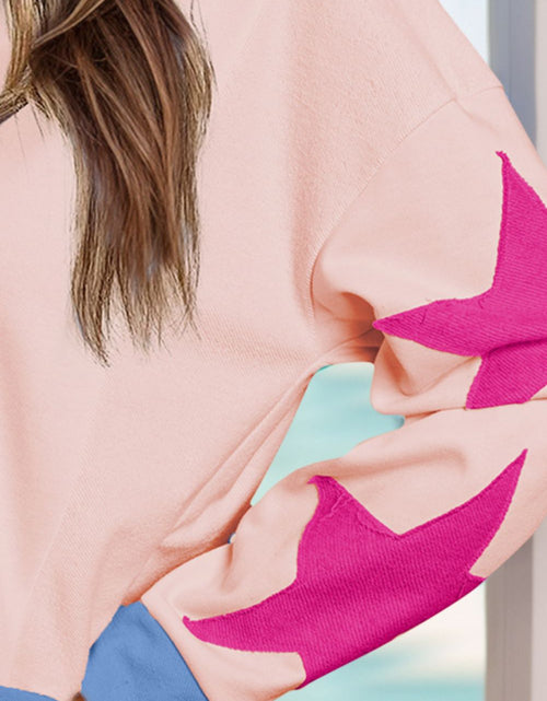 Load image into Gallery viewer, Star Contrast Round Neck Long Sleeve Sweatshirt
