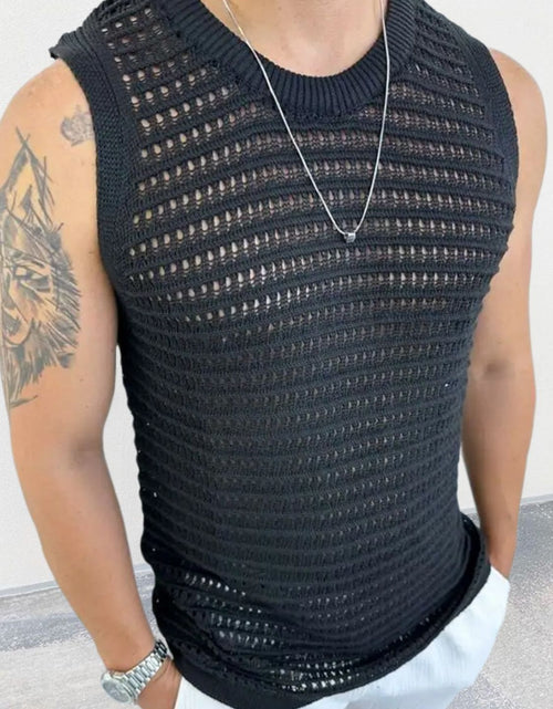 Load image into Gallery viewer, Men's Round Neck Hollow Out Sleeveless Knit Top
