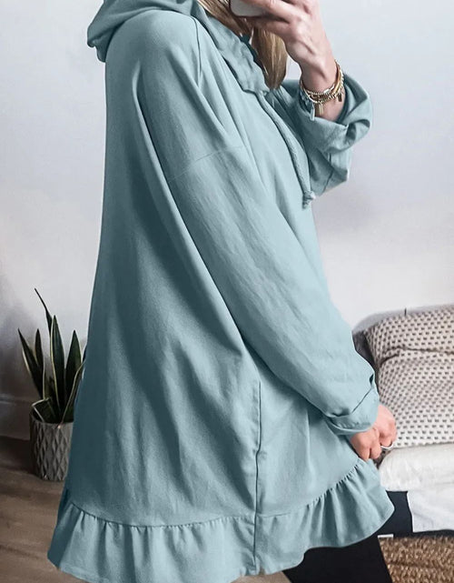 Load image into Gallery viewer, Drawstring Ruffled Dropped Shoulder Long Sleeve Hoodie
