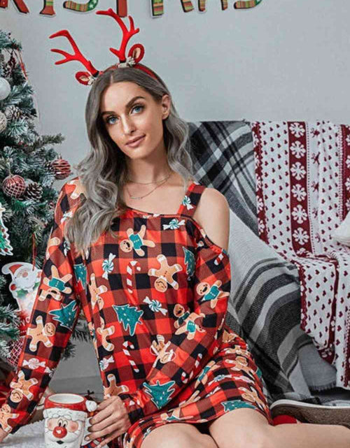 Load image into Gallery viewer, Christmas Asymmetrical Neck Long Sleeve Dress
