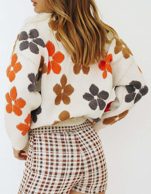 Load image into Gallery viewer, Floral V-Neck Button Up Long Sleeve Cardigan
