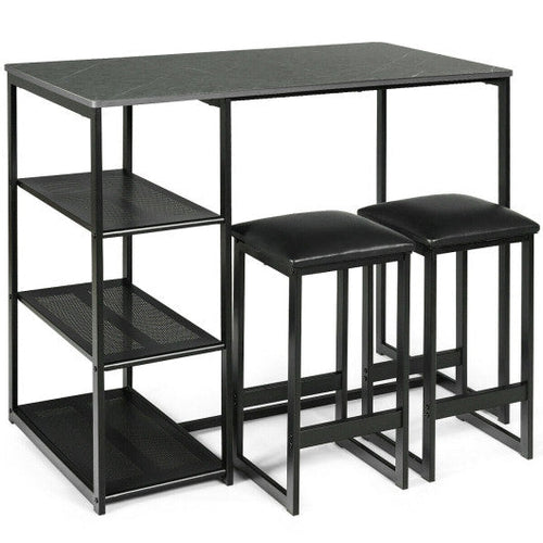 Load image into Gallery viewer, 3 pcs Dining Set with Faux Marble Top Table and 2 Stools-Black
