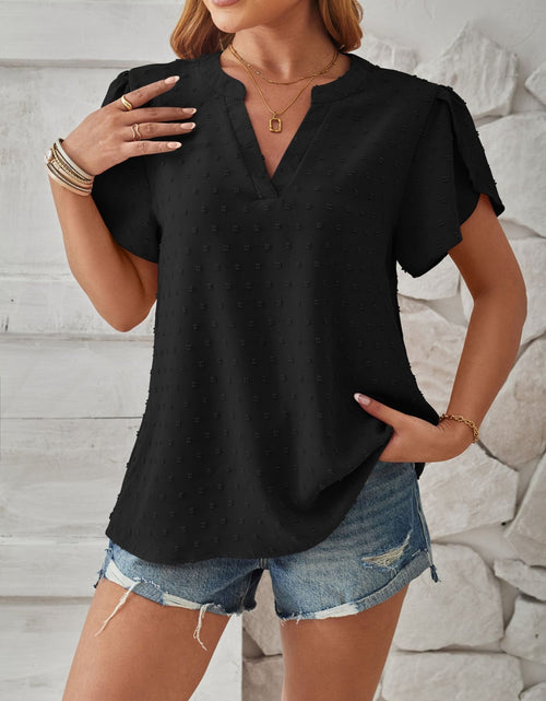 Load image into Gallery viewer, Swiss Dot Notched Petal Sleeve T-Shirt
