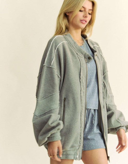 Load image into Gallery viewer, Davi &amp; Dani Exposed Seam Zip Up Dropped Shoulder Jacket
