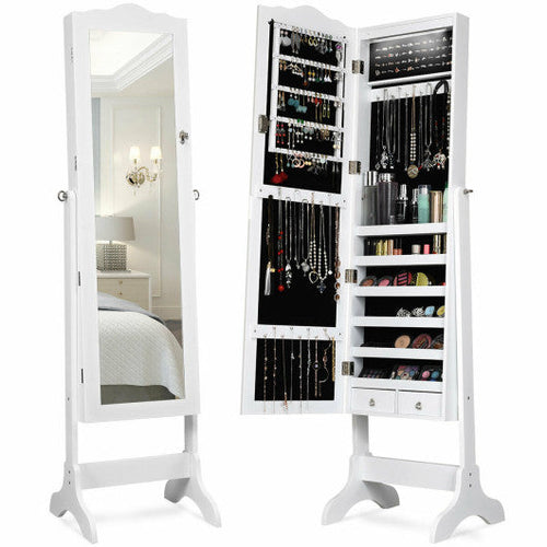 Load image into Gallery viewer, 14 LED Jewelry Armoire Cabinet with Full Length Mirror and 4 Tilting Angles-White
