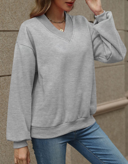 Load image into Gallery viewer, V-Neck Long Sleeve Dropped Shoulder Sweatshirt
