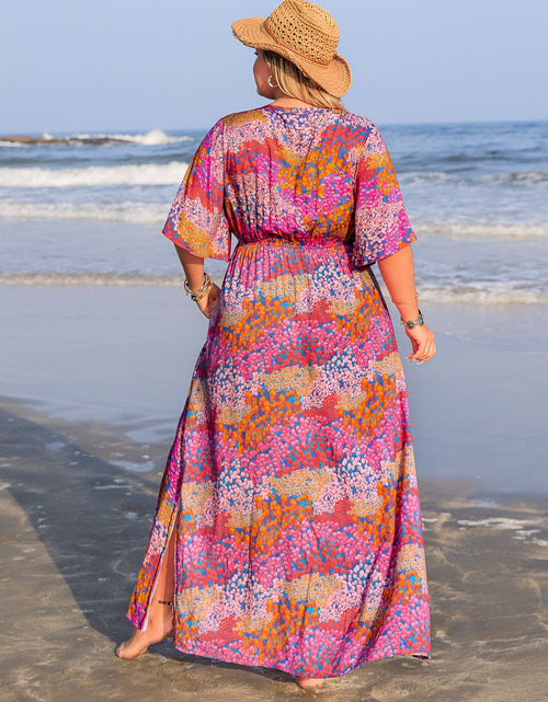 Load image into Gallery viewer, Plus Size Printed V-Neck Half Sleeve Maxi Dress
