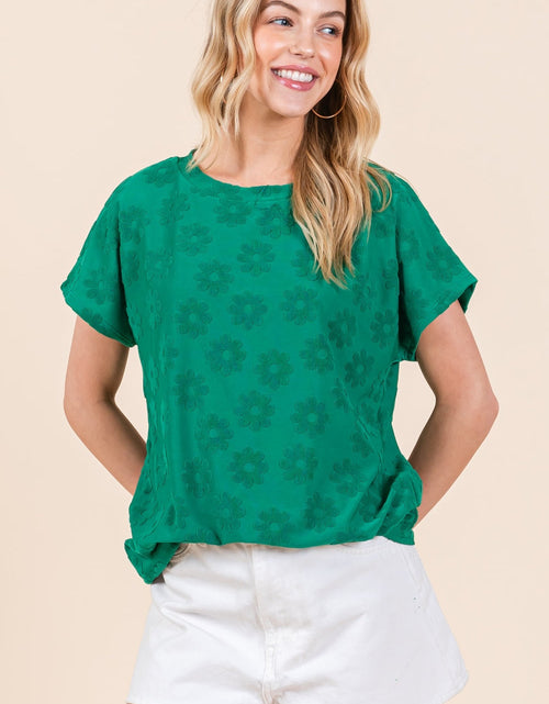 Load image into Gallery viewer, BOMBOM Textured Floral Pattern Short Sleeve T-Shirt
