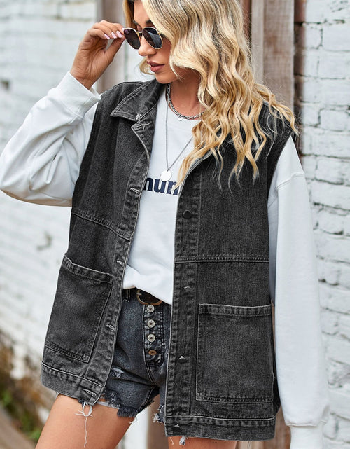 Load image into Gallery viewer, Button Front Sleeveless Denim Jacket
