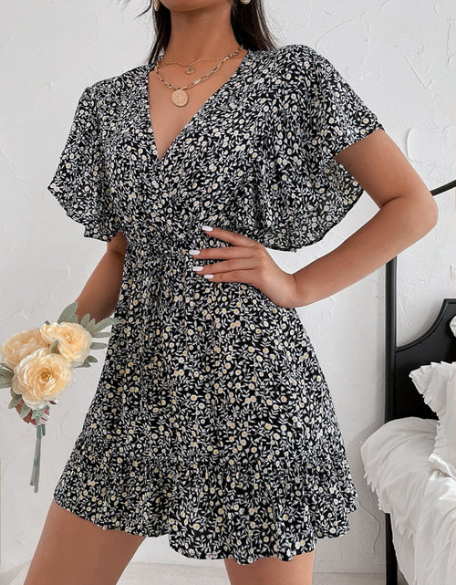 Load image into Gallery viewer, Cutout Ditsy Floral Surplice Flounce Sleeve Dress
