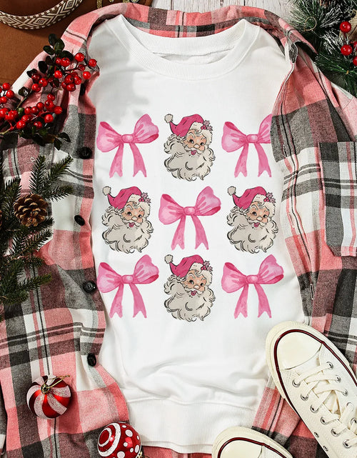 Load image into Gallery viewer, Santa &amp; Bow Graphic Long Sleeve Sweatshirt
