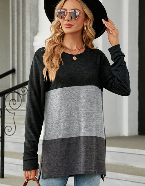 Load image into Gallery viewer, Color Block Round Neck Long Sleeve T-Shirt
