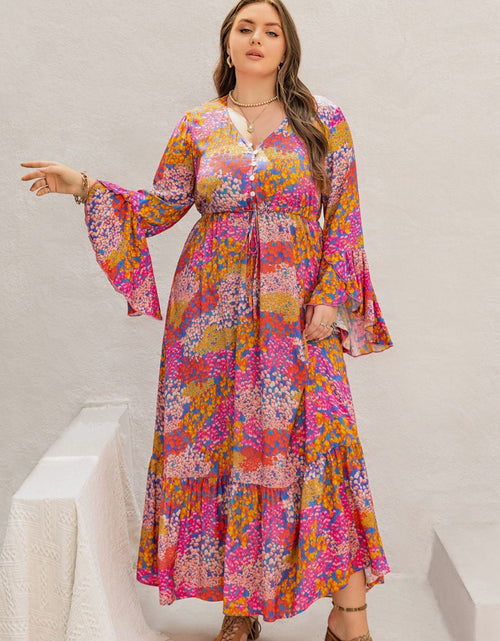 Load image into Gallery viewer, Plus Size Printed V-Neck Long Sleeve Maxi Dress
