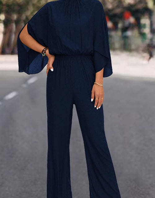 Load image into Gallery viewer, Tie Back Mock Neck Split Sleeve Jumpsuit
