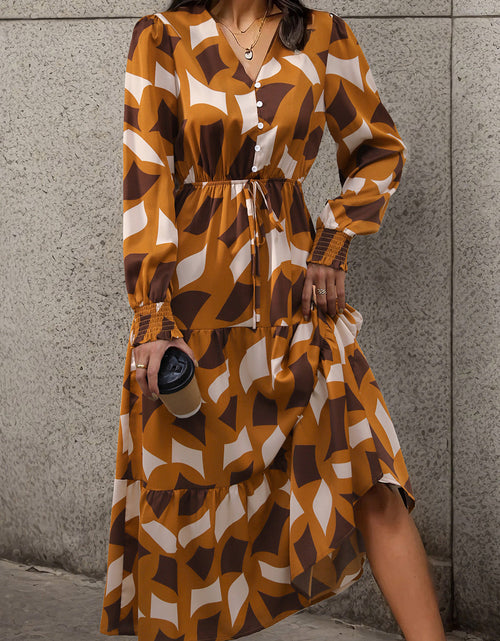 Load image into Gallery viewer, Perfee Printed Tied Pocketed Lantern Sleeve Dress
