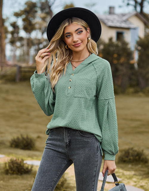 Load image into Gallery viewer, Cable-Knit Dropped Shoulder Hoodie
