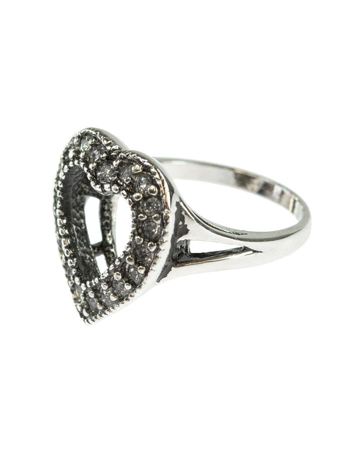 Load image into Gallery viewer, Vintage Clear Austrian Crystal Heart Ring Antiqued 18k White Gold Electroplated Made in USA by PVD Vintage Jewelry
