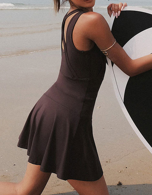 Load image into Gallery viewer, V-Neck Wide Strap Active Dress with Unitard Liner
