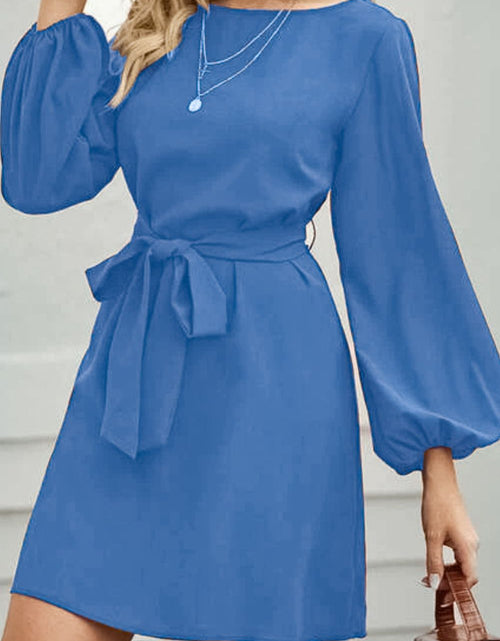 Load image into Gallery viewer, Tied Boat Neck Balloon Sleeve Mini Dress
