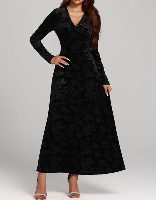 Load image into Gallery viewer, Rose Print V-Neck Long Sleeve Dress
