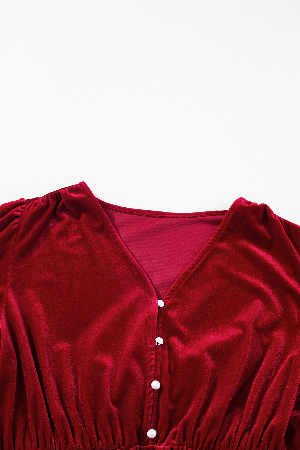 Olivia Velvet Buttoned Puff Sleeve V Neck Split Midi Dress by Poppy Lee Lane