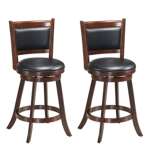Load image into Gallery viewer, 2 Pieces 24 Inch Swivel Counter Stool Dining Chair Upholstered Seat-Brown
