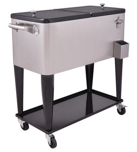 80 Quart Patio Rolling Stainless Steel Ice Beverage Cooler