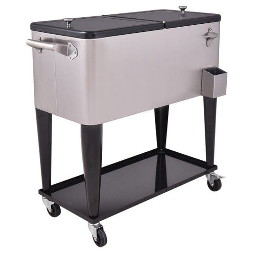 Load image into Gallery viewer, 80 Quart Patio Rolling Stainless Steel Ice Beverage Cooler
