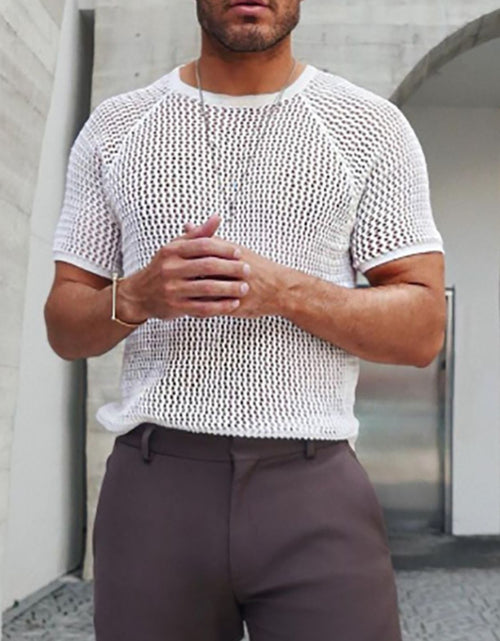 Load image into Gallery viewer, Men's Openwork Round Neck Short Sleeve T-Shirt
