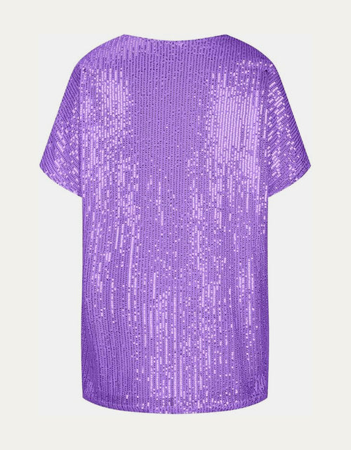 Load image into Gallery viewer, Full Size Sequin V-Neck Short Sleeve Top
