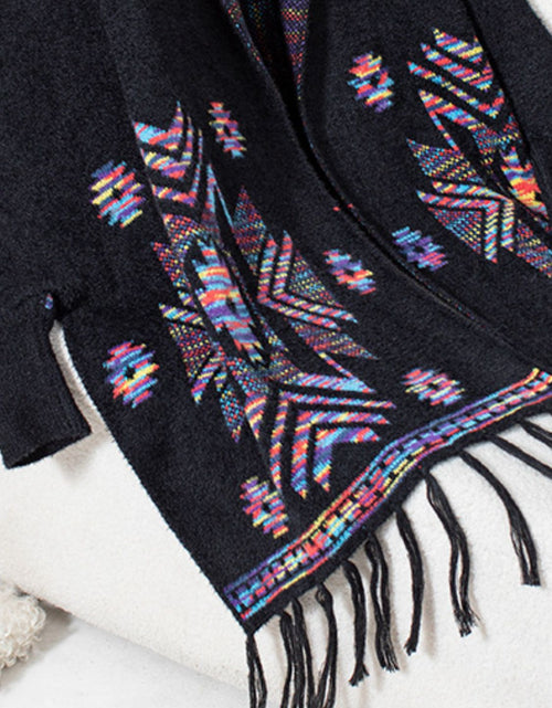 Load image into Gallery viewer, Fringe Geometric Open Front Long Sleeve Cape
