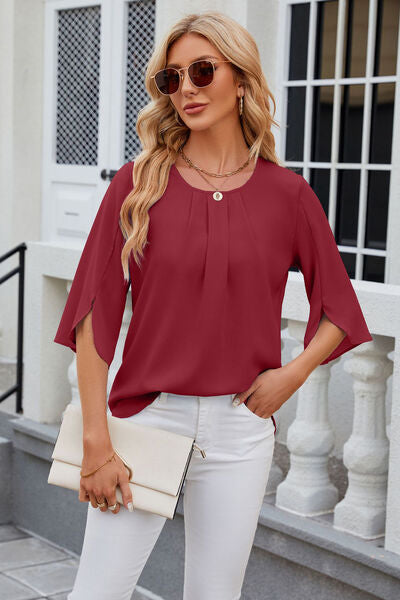 Load image into Gallery viewer, Round Neck Slit Half Sleeve Top
