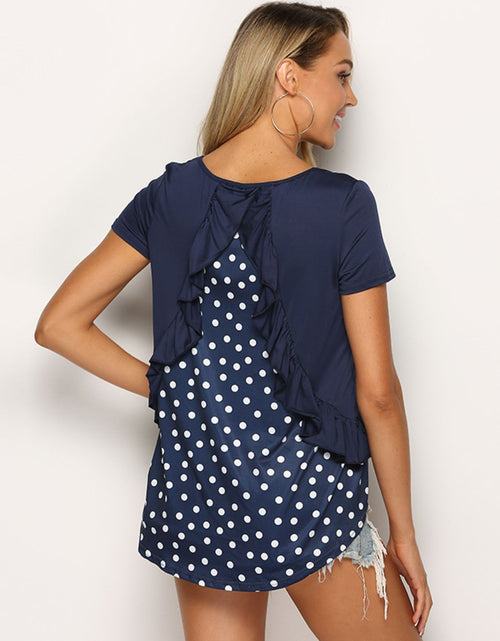 Load image into Gallery viewer, Shiny Polka Dot Ruffled Round Neck Top
