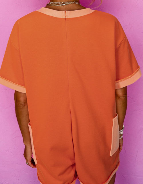 Load image into Gallery viewer, Two-Tone Short Sleeve V Neck Patched Pocket Romper
