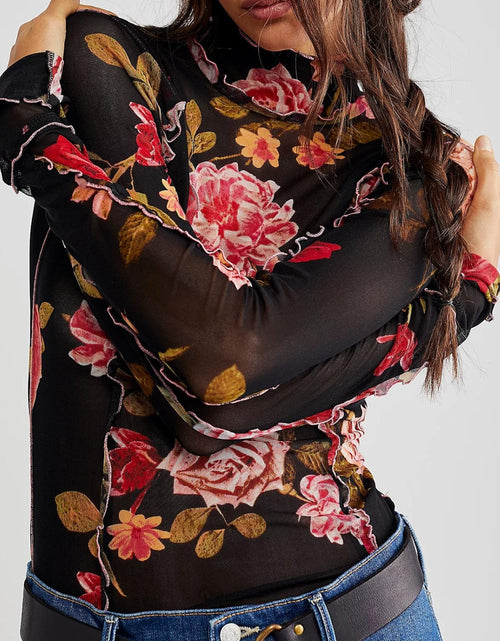 Load image into Gallery viewer, Floral Mock Neck Long Sleeve Top
