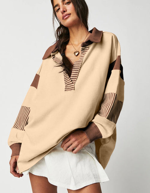 Load image into Gallery viewer, Color Block Johnny Collar Long Sleeve Sweatshirt
