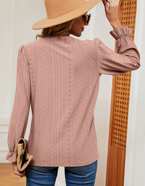 Load image into Gallery viewer, Eyelet V-Neck Flounce Sleeve T-Shirt
