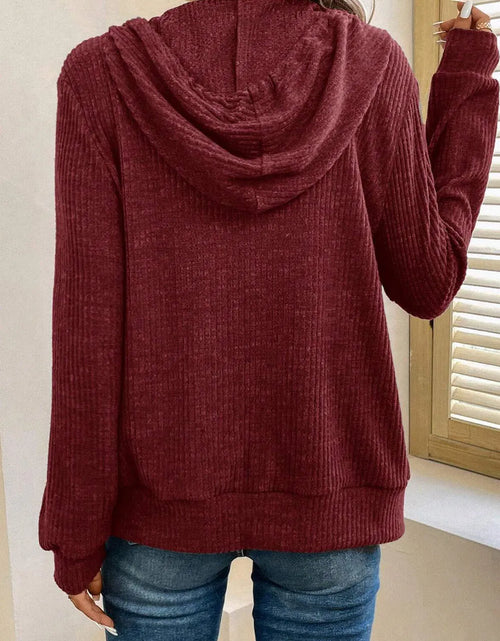 Load image into Gallery viewer, Drawstring Zip Up Long  Sleeve Hooded Jacket
