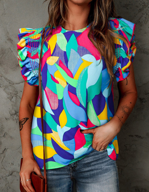 Load image into Gallery viewer, Printed Round Neck Butterfly Sleeve Top
