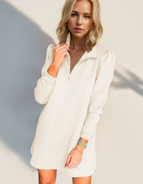 Load image into Gallery viewer, Double Take Textured Quarter Zip Long Sleeve Dress
